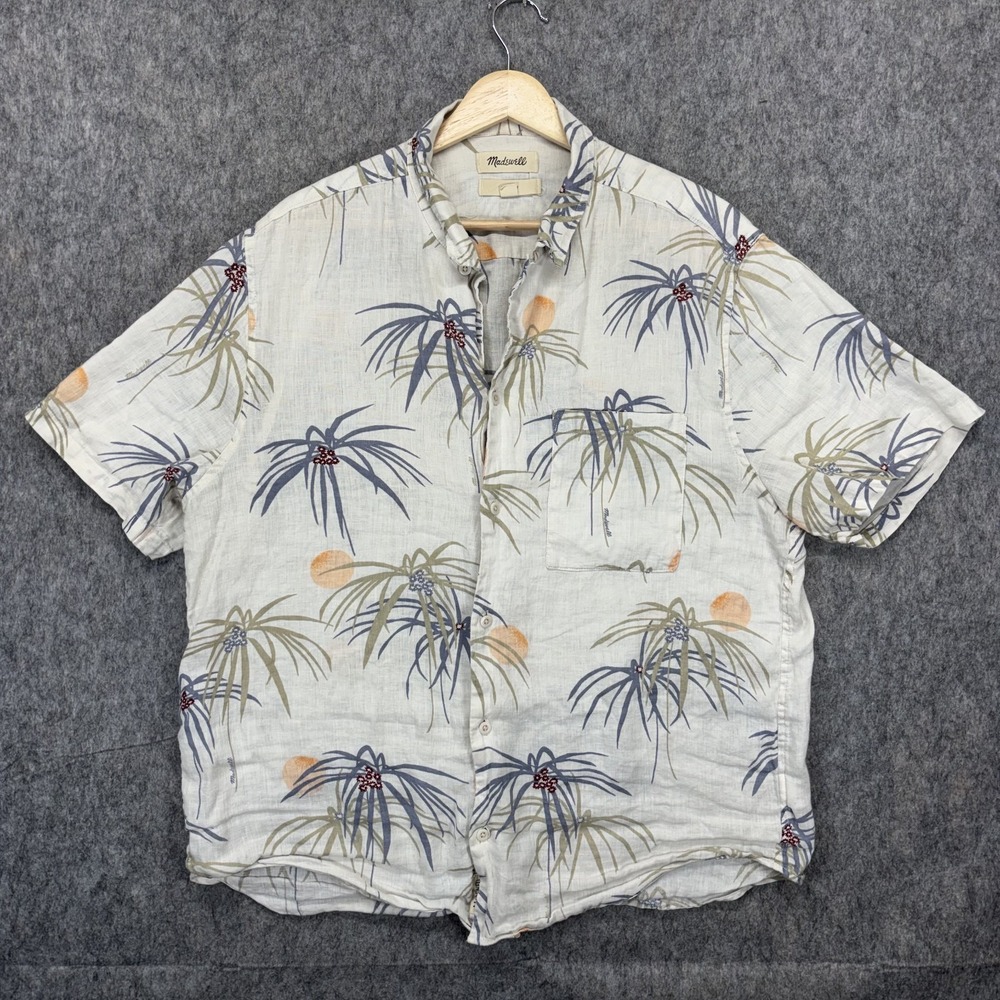 Madewell Camp Loop Collar Shirt Men's Medium Easy Fit 100% Linen Floral